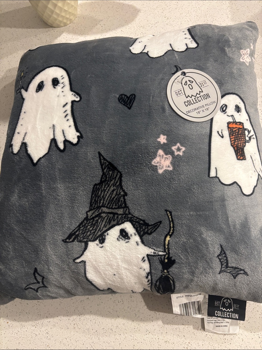 Gray Halloween gray throw pillow
